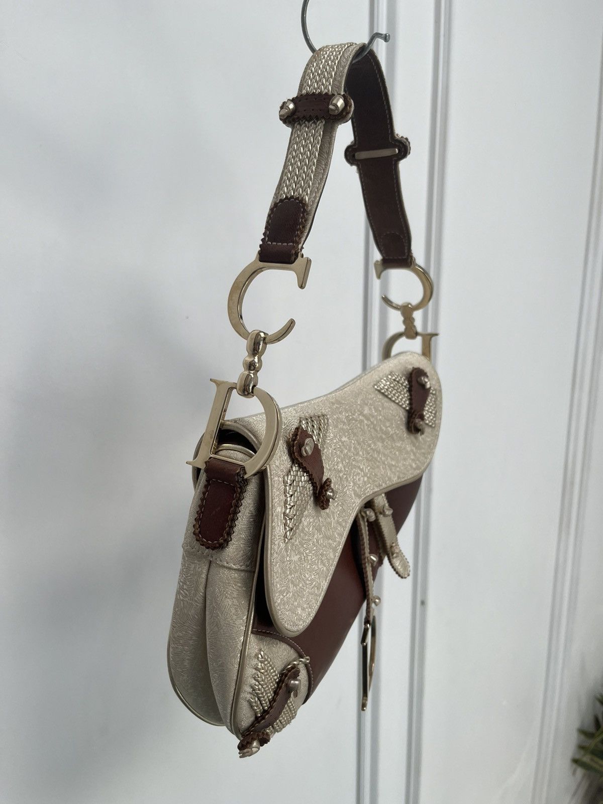 Dior Dior Brown Gold Leather & Fabric Saddle Bag Size ONE SIZE - 5 Thumbnail