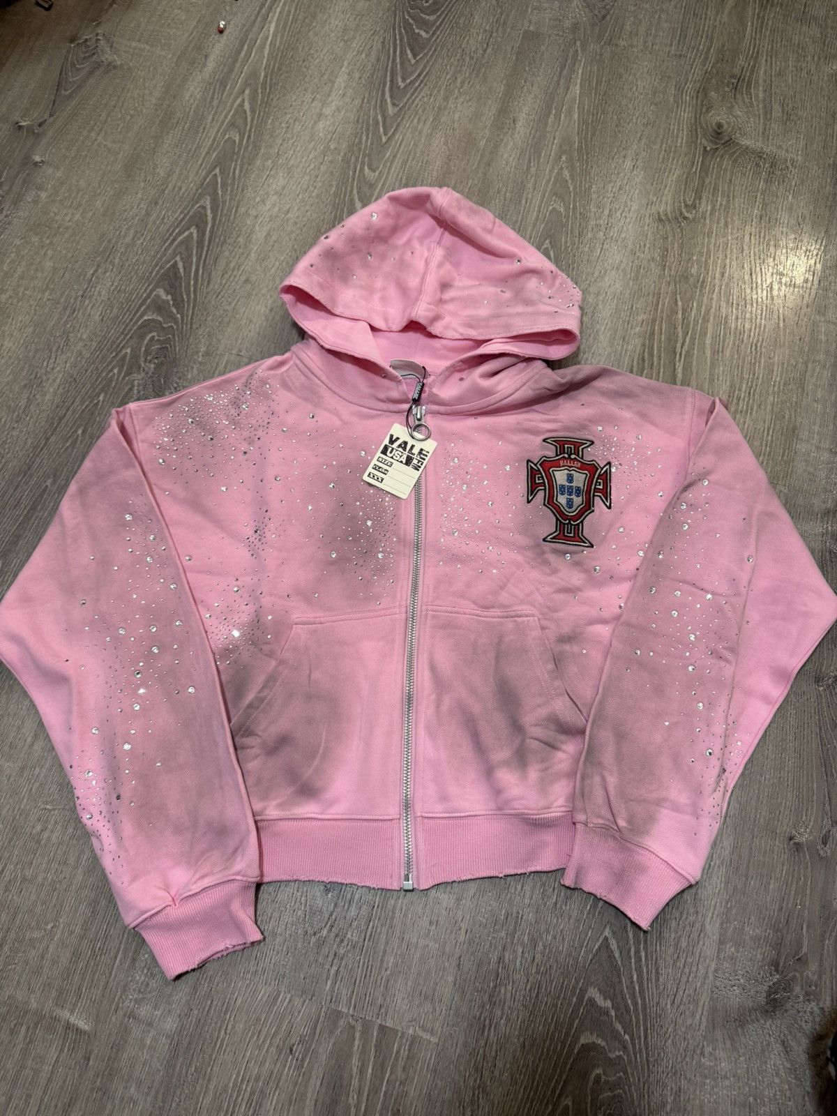 Vale Venus Pink Crystal Stone Zip Up Size XL