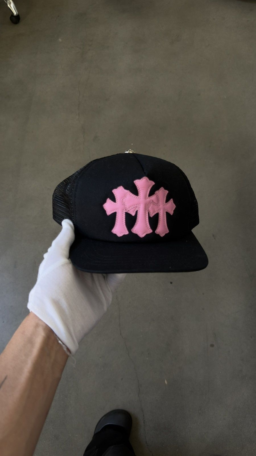 RARE! CHROME HEARTS Triple Cross Patch Trucker Cap ONE SIZE