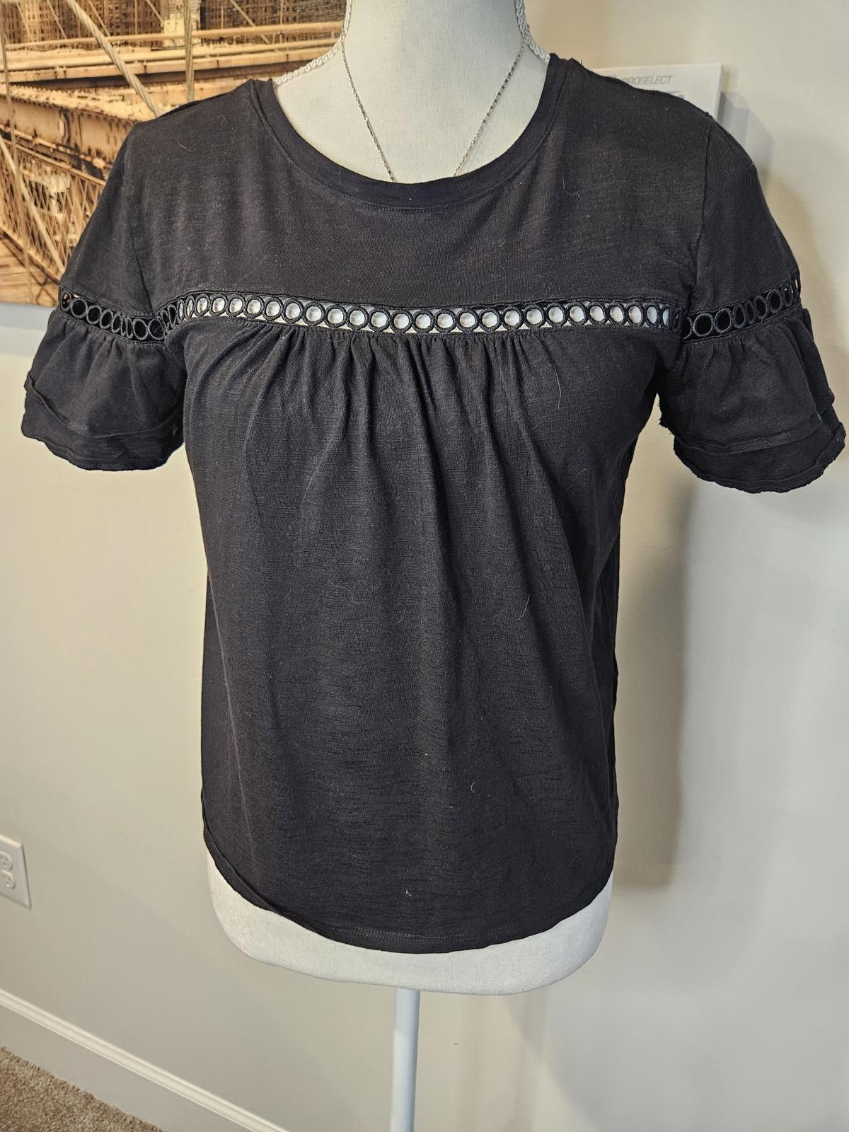 Opening Ceremony CeCe Stylish Black Puff Sleeve Top with Cut-Out Detail Size M / US 6-8 / IT 42-44 - 1 Thumbnail