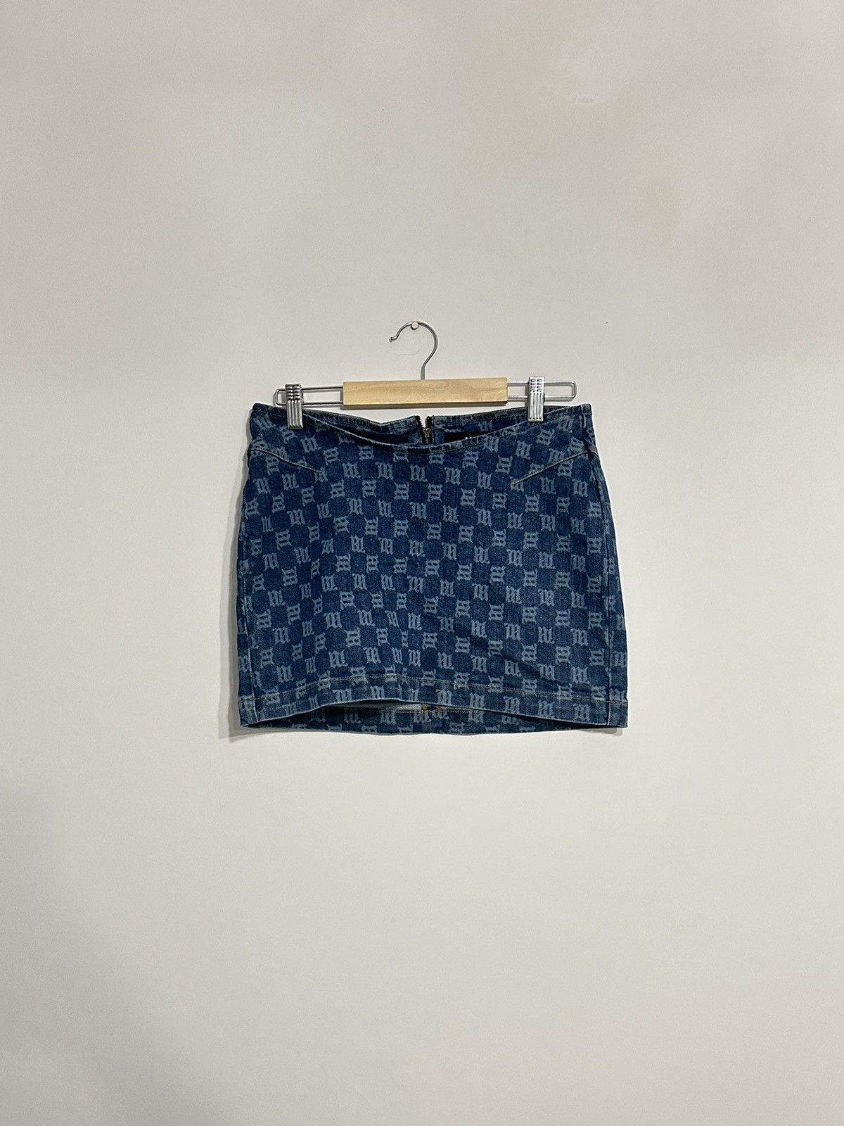 image of Ultra Mini Monogram Denim Skirt Misbhv Britney Y2K Hype in Blue, Women's (Size 26)
