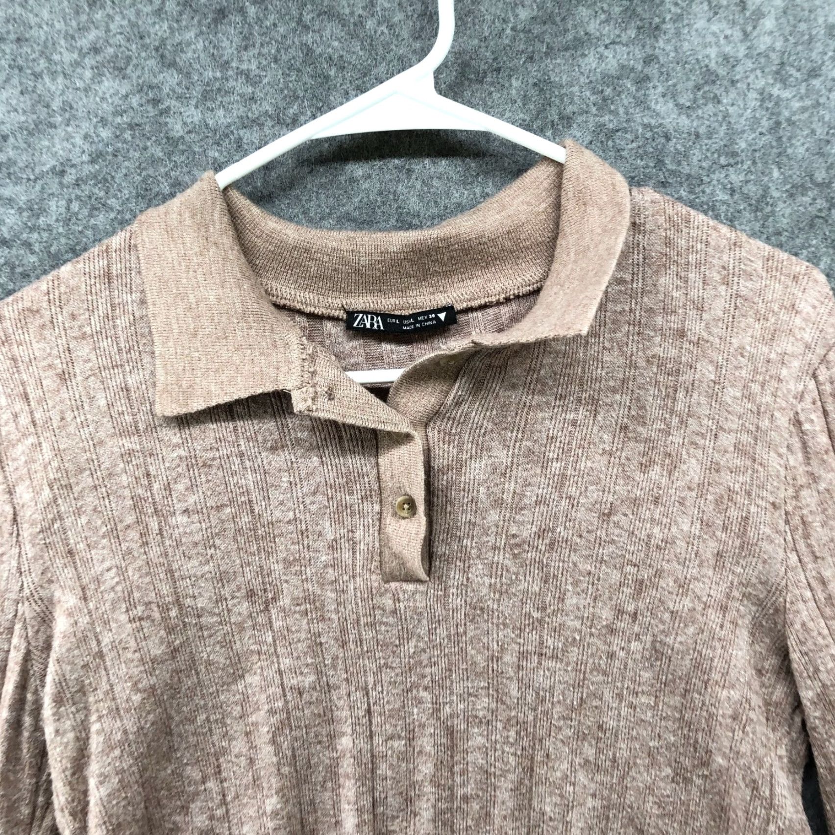 Zara Zara Lightweight Polo Sweater Womens L Light Brown Collared Ribbed Soft Knit Pullover Casual Fall Winter Women's L Brown Lightweight Polo Sweater Zara Size L / US 10 / IT 46 - 3 Thumbnail