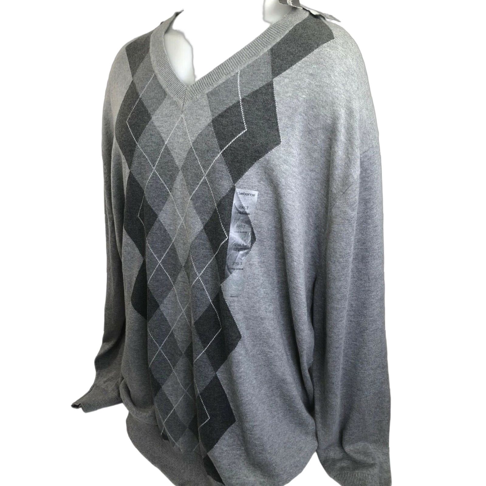Liz Claiborne CLAIBORNE Sweater V-Neck Gray 2XLTall Pullover Big & Tall Men Shirt Unsure Size US XXL / EU 58 / 5 - 1 Thumbnail