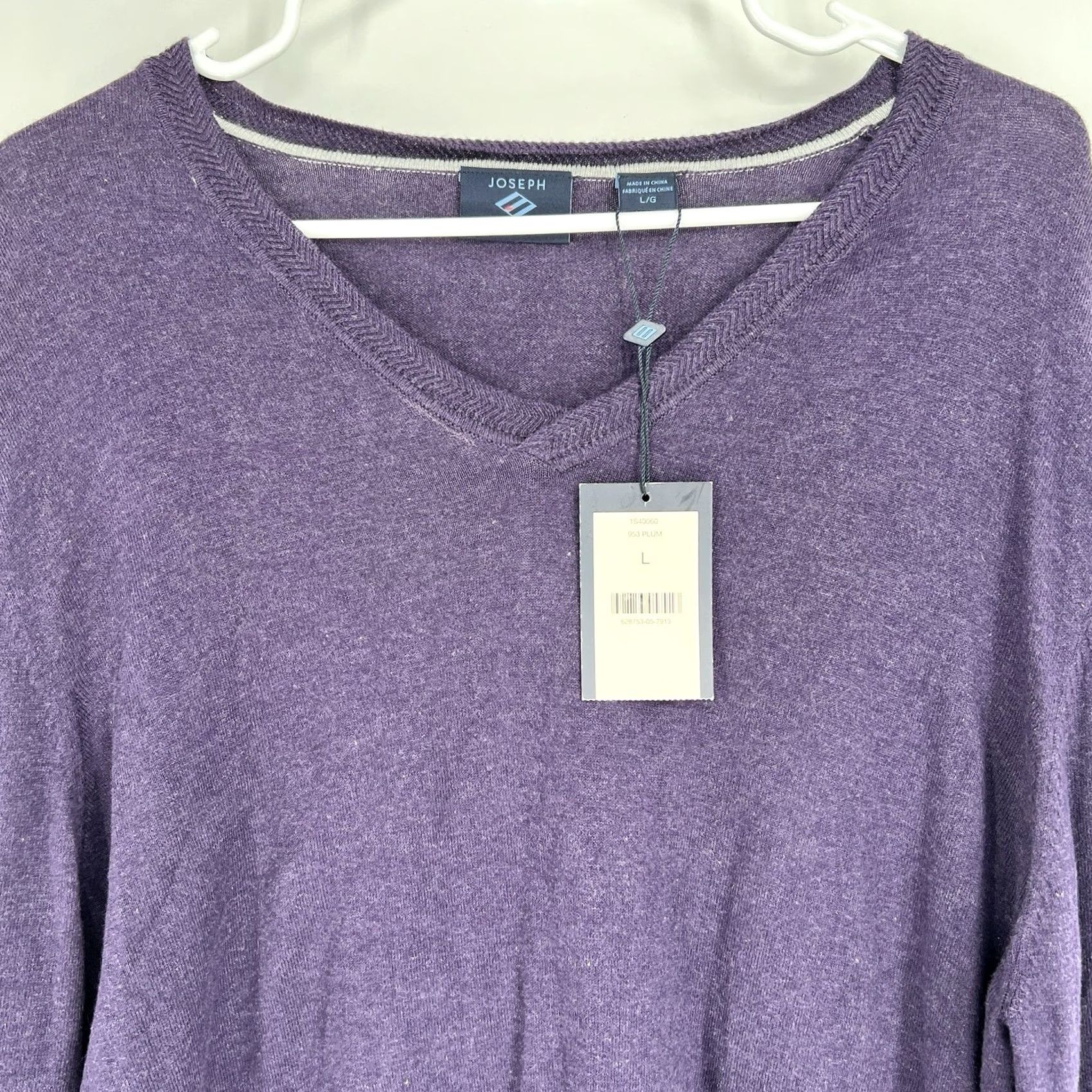 Joseph Abboud Joseph Abboud V-Neck Sweater, Silk Cotton Cashmere Blend, Purple, L, Men, Knit Pullover, Classic, Casual, Business, All Seasons, Hand Wash Only Size US L / EU 52-54 / 3 - 3 Thumbnail