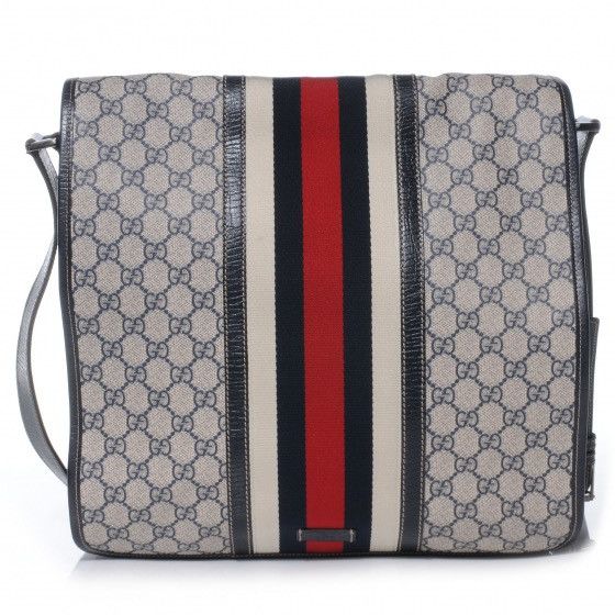 Gucci Authentic GUCCI Large Flap Messenger Bag Beige Navy Blue Size ONE SIZE - 1 Thumbnail