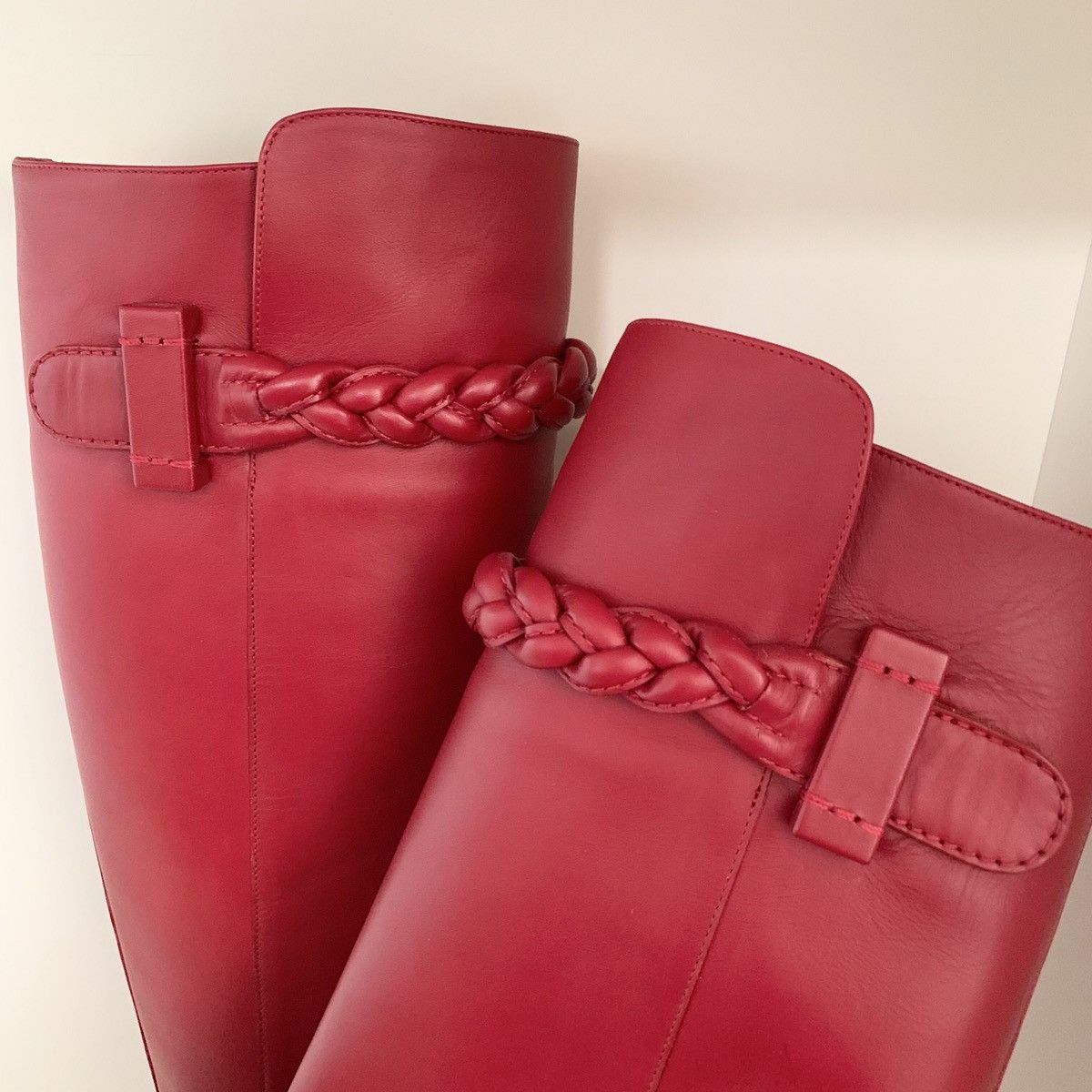 Red calfskin knee boots