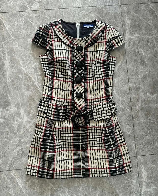 Burberry Check Wool Blend Short Sleeve Dress