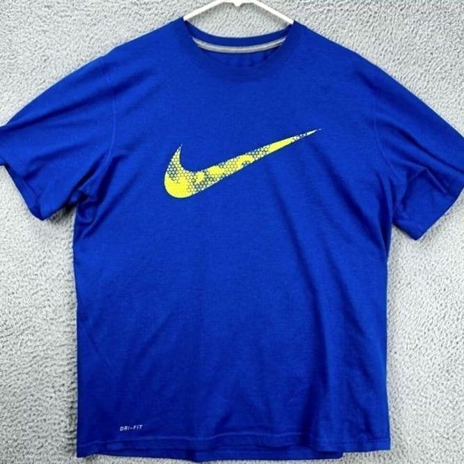 Nike Nike Dri-Fit T-Shirt Mens Large Blue Yellow Swoosh Logo Short Sleeve Tee Size US L / EU 52-54 / 3 - 2 Thumbnail