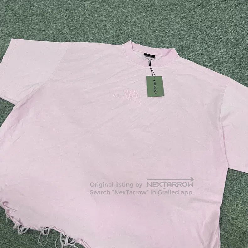 Balenciaga Balenciaga Distressed Hem Embroidered Logo Short Sleeve T- Size US XL / EU 56 / 4 - 3 Thumbnail