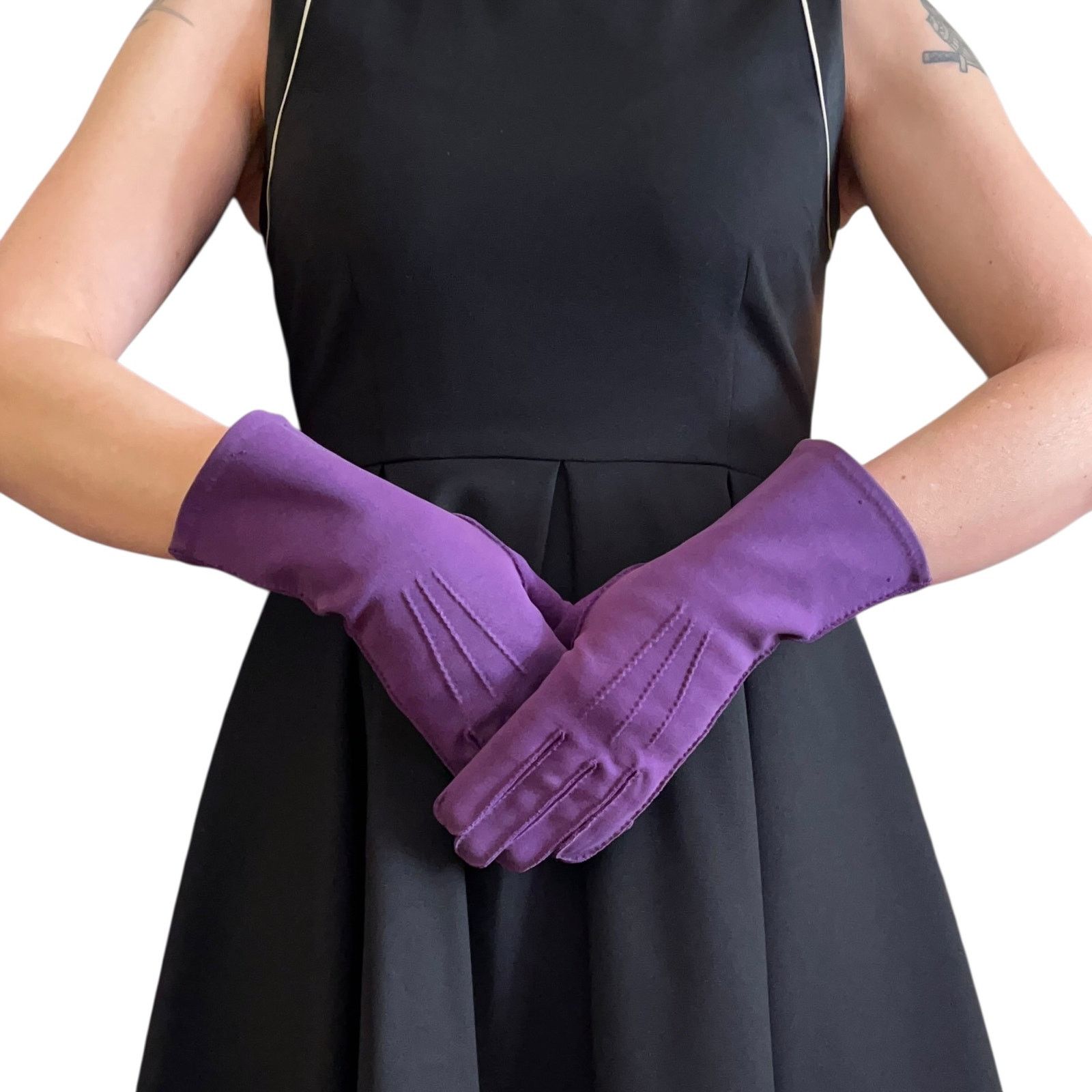 Vintage Vintage Purple Fabric Lower Forearm Evening Gloves Sz 6.5-7 Size ONE SIZE - 2 Thumbnail
