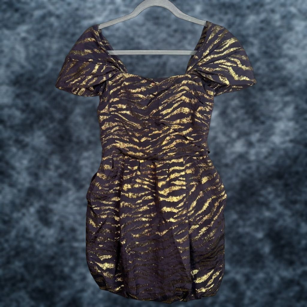 3.1 Phillip Lim VINTAGE 3.1 Phillip Lim Metallic Zebra Print Dress Sleeveless Off-Shoulder Mini 2 Purple Womens Size XS / US 0-2 / IT 36-38 - 1 Thumbnail