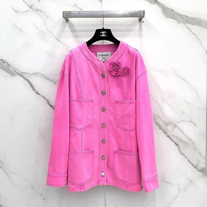 Chanel Chanel Pink Cotton Women's Jacket 0089 Size S / US 4 / IT 40 - 1 Thumbnail