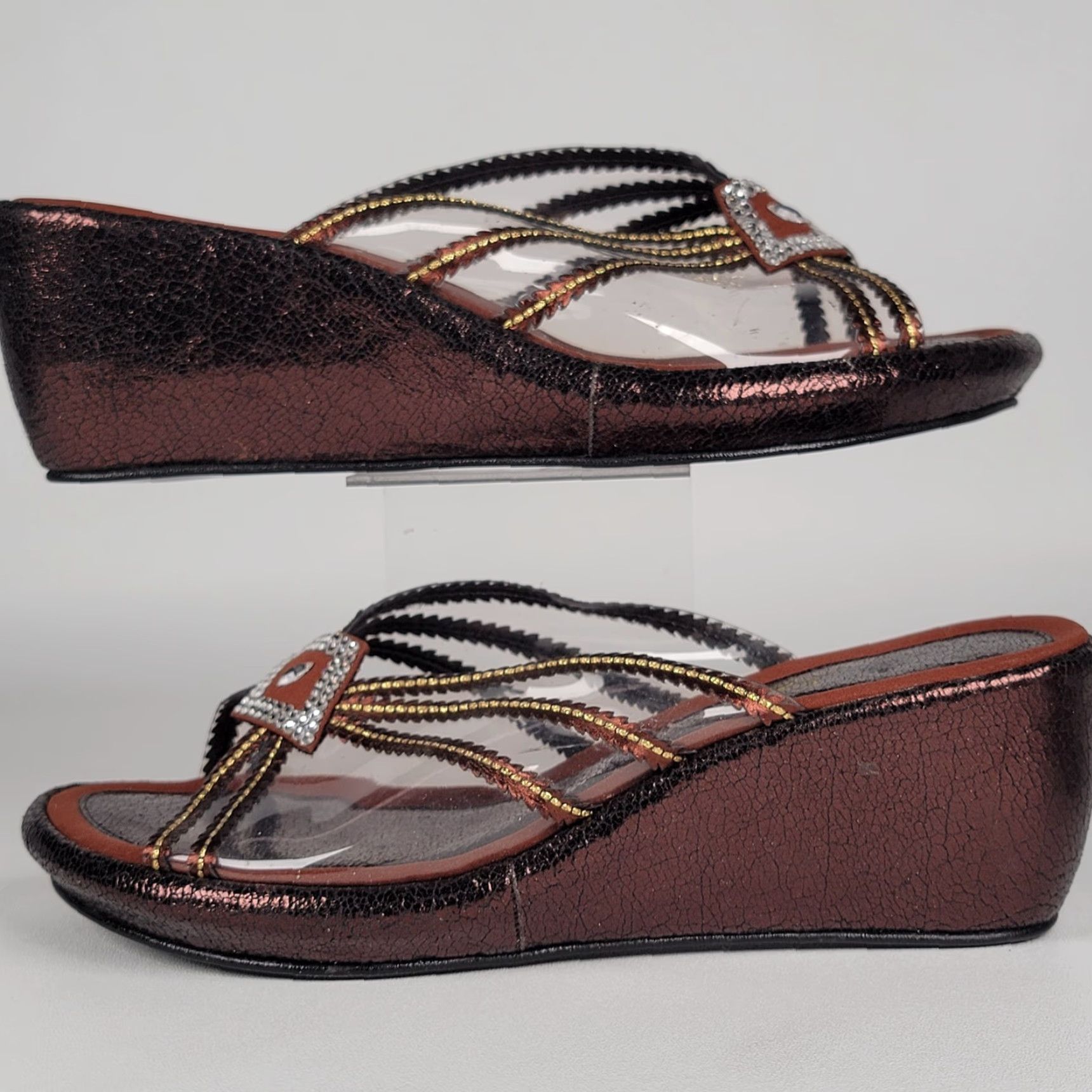 Vintage Degaria Women's Brown heel open toe size 8 Pump Kitten Heel Silver Character Metal Pump Womens Brown 8 Size US 8 / IT 38 - 5 Thumbnail