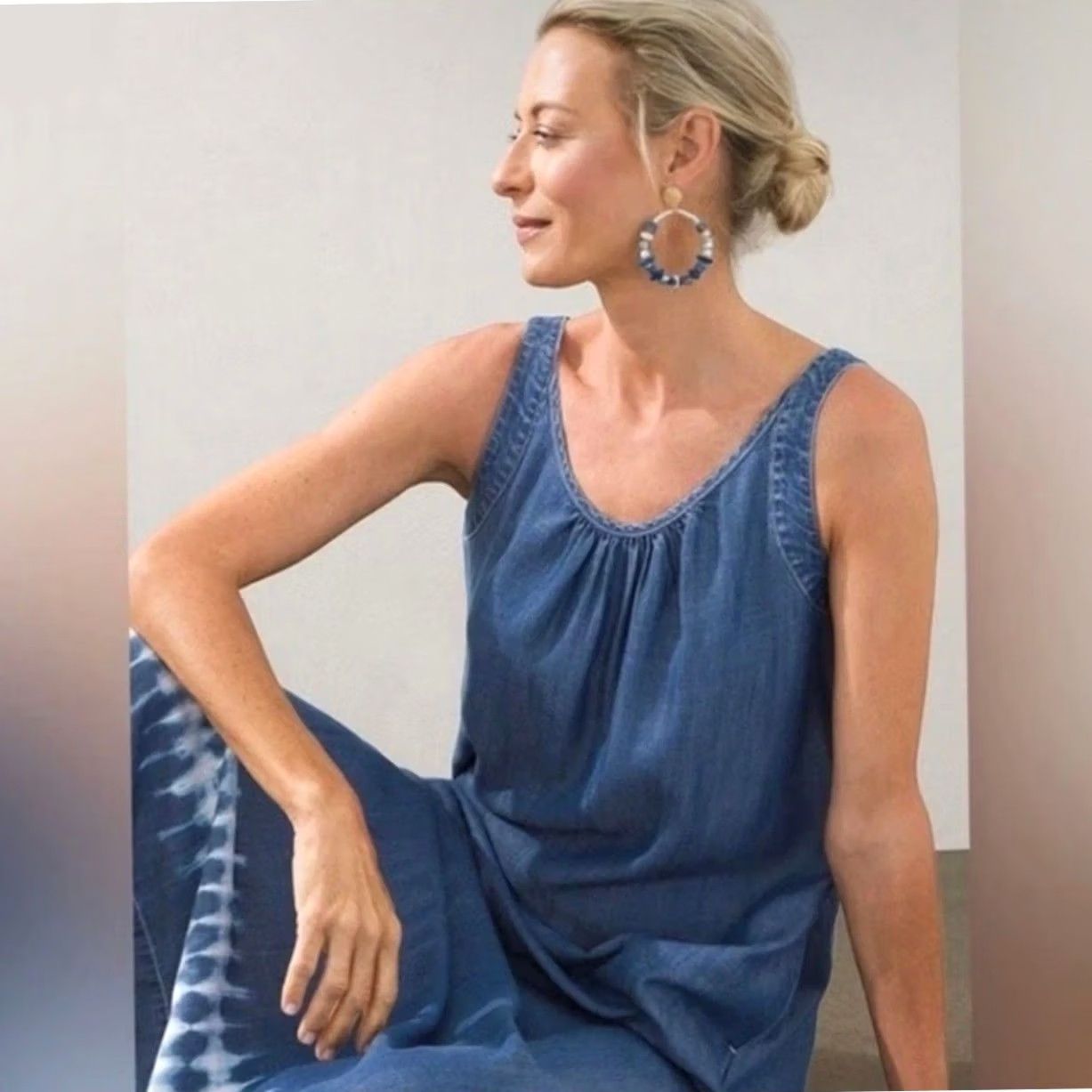 Vintage Chico's Chambray Lyocell Maxi Tank Dress Tie Dye Hem Pockets Sz M (2) Dress Women Sleeveless Long Size M / US 6-8 / IT 42-44 - 4 Thumbnail