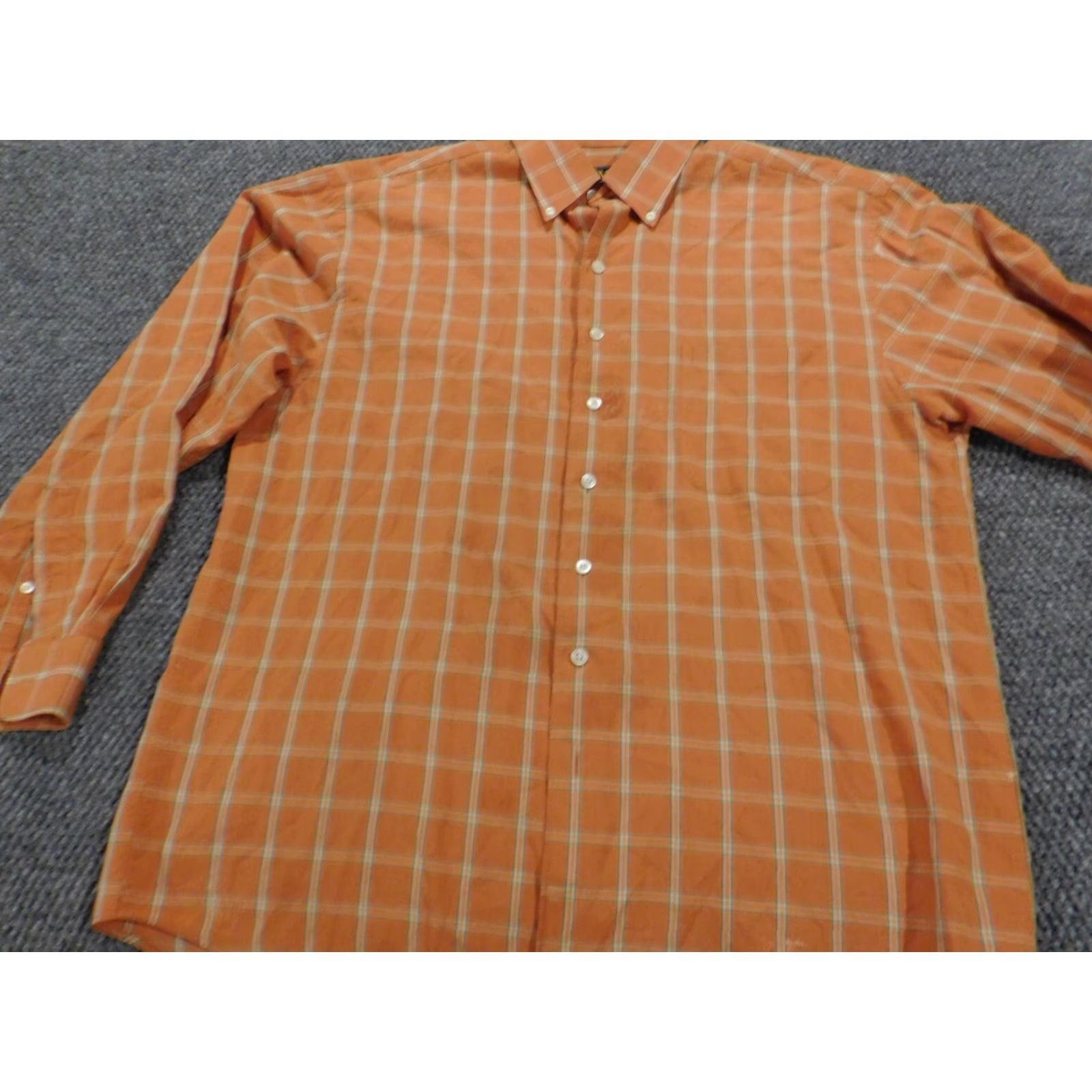 Vintage XMI Mens Shirt Medium Orange Plaid Button-Down Casual Regular Cotton Polyester Knit Long Sleeve Collared Button-Up Western Logo Size US M / EU 48-50 / 2 - 2 Thumbnail