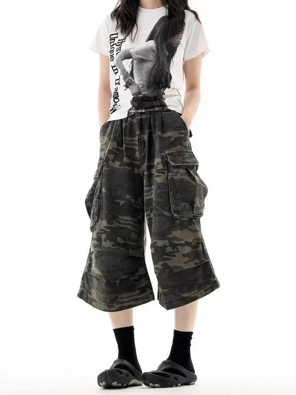 VIBE Vintage High Street Hip Hop Camo Denim Shorts Size US 32 / EU 48 - 3 Thumbnail