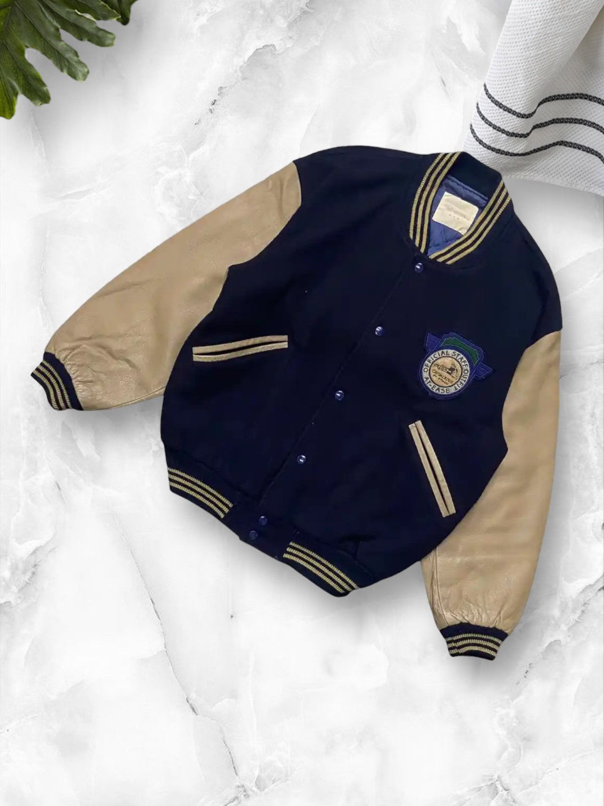 Japanese Brand × Vintage Vintage 80’s At-Ease Japan Staff Wool Leather Varsity Jacket Size US XL / EU 56 / 4 - 8 Thumbnail