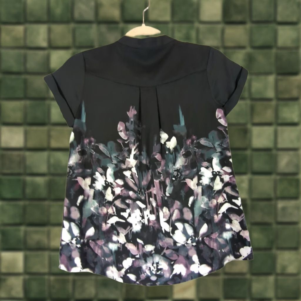 Vintage Simply Vera Wang Blouse Tunic XS Women Purple Floral Chiffon V-Neck Short Sleeve Lightweight Casual Size XS / US 0-2 / IT 36-38 - 1 Thumbnail