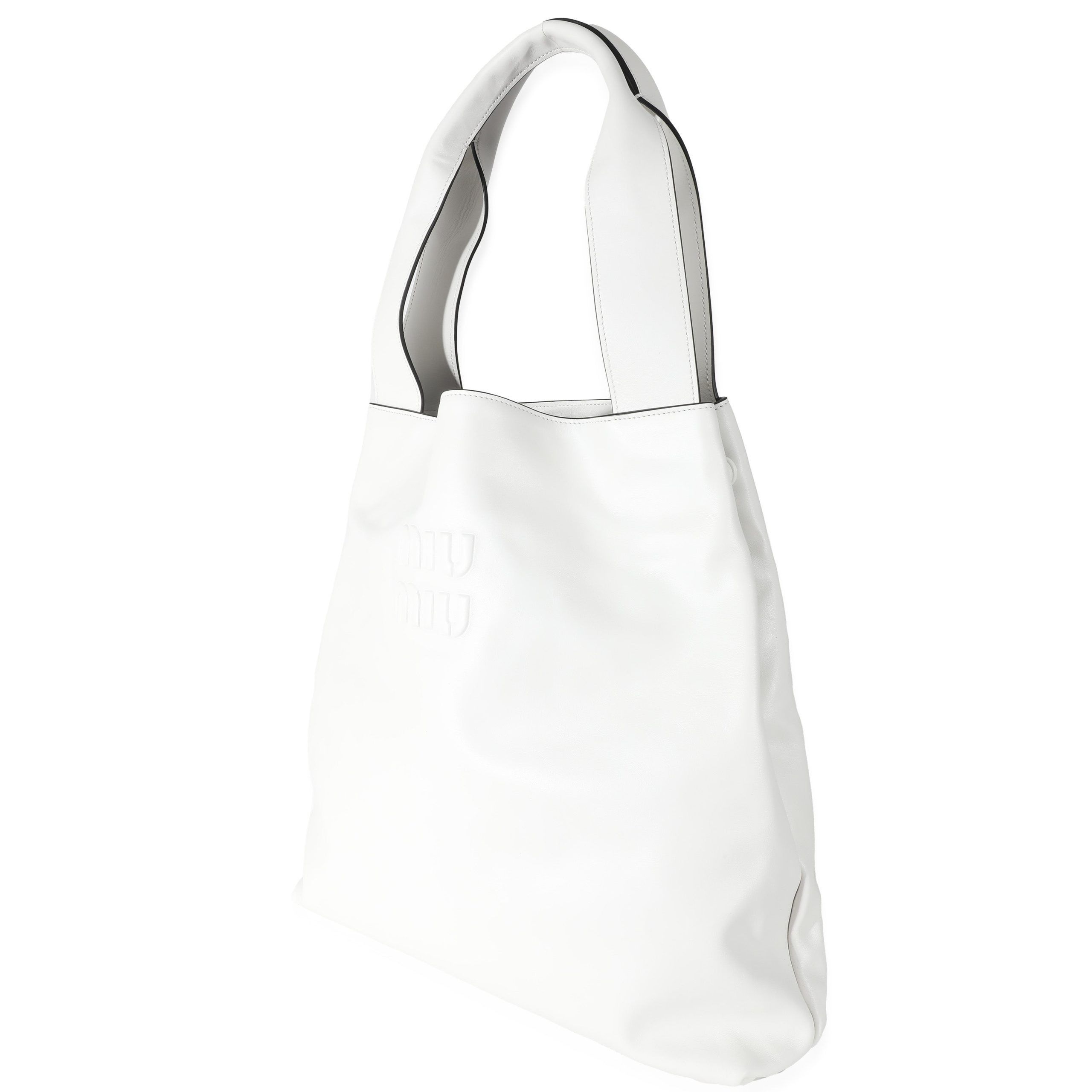 image of Miu Miu White Leather Logo Embossed Hobo, Women's