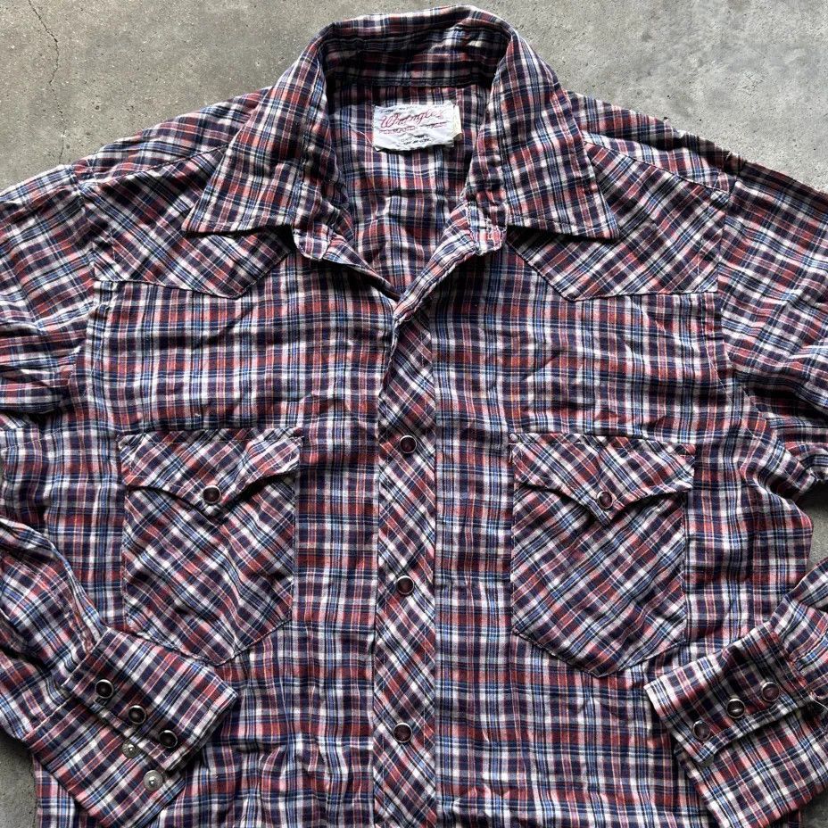 Wrangler Vintage 70s Wrangler Western Plaid Ruby Snap Button Shirt Size US M / EU 48-50 / 2 - 3 Thumbnail