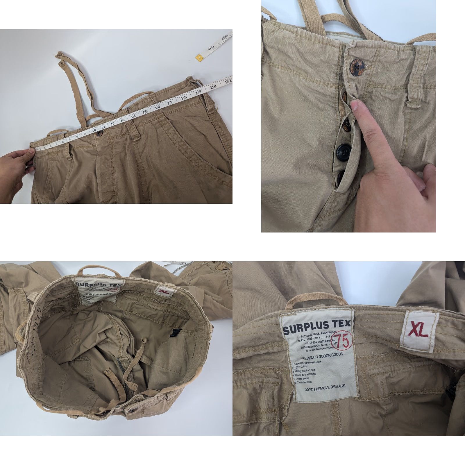 Vintage VINTAGE Surplus Tex Raw Mens XL Pants Trousers Cargo Combat Beiges Coyote 31in Inseam Ladies? Wait no gender: Mens. Size US 36 / EU 52 - 9 Thumbnail