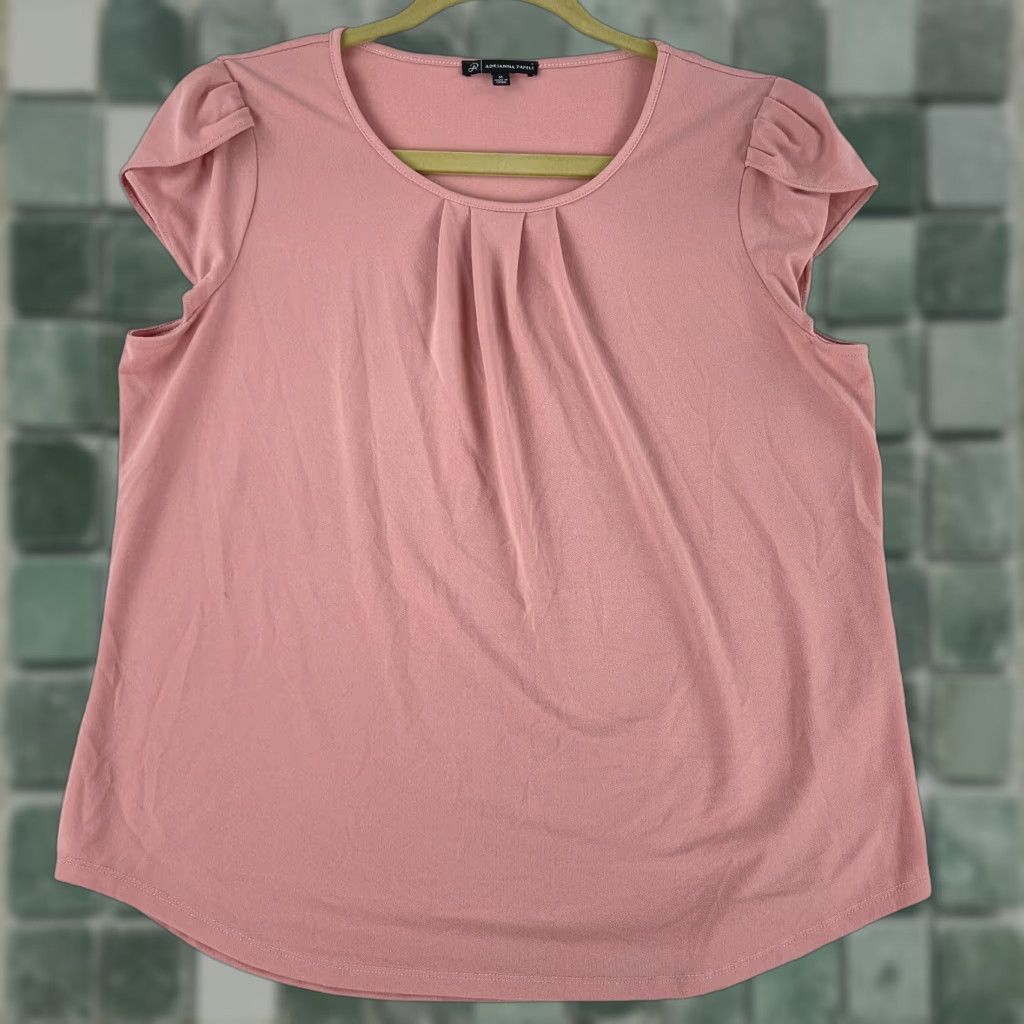 Adrianna Papell Adrianna Papell Shirt Womens Medium Pink Pleated Cap Sleeve Pullover Stretch Size M / US 6-8 / IT 42-44 - 1 Thumbnail