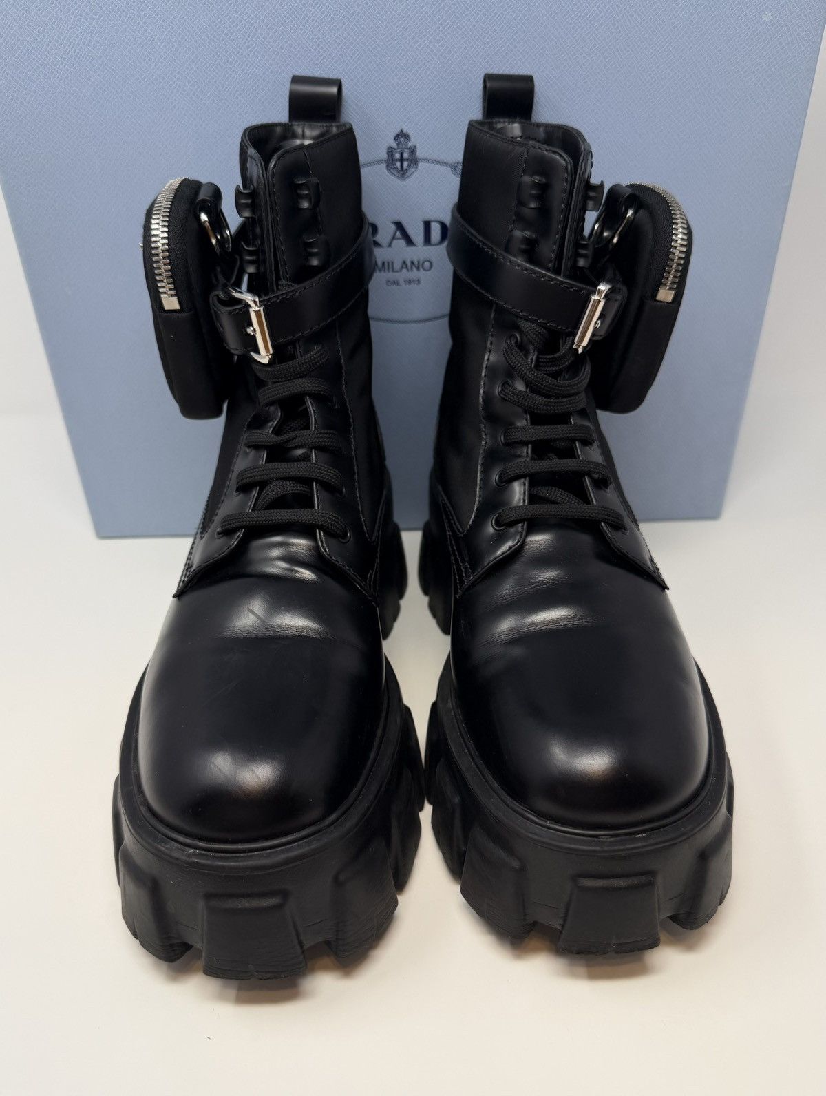 Prada Prada Monolith Leather Combat Boots Black Size US 8.5 / IT 38.5 - 2 Thumbnail