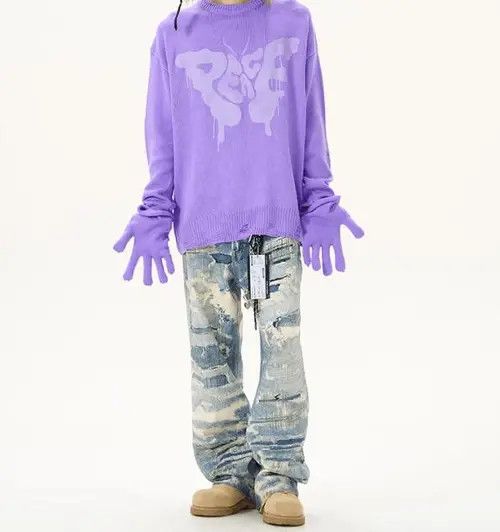 VIBE Distressed Wide Leg Jeans - Torn & Shredded Denim Size US 30 / EU 46 - 5 Thumbnail