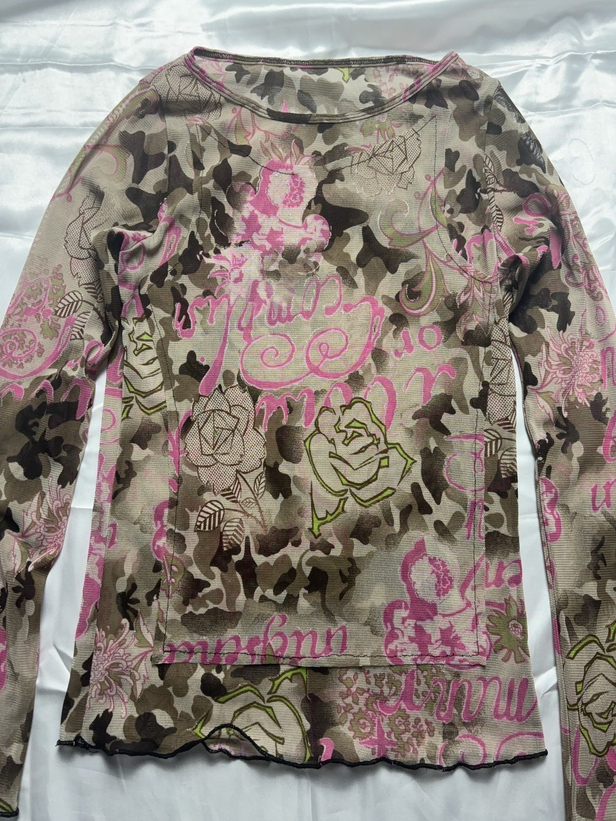 Japanese Brand × Vintage Printed camo mesh long sleeve glamour vintage top Size S / US 4 / IT 40 - 8 Thumbnail