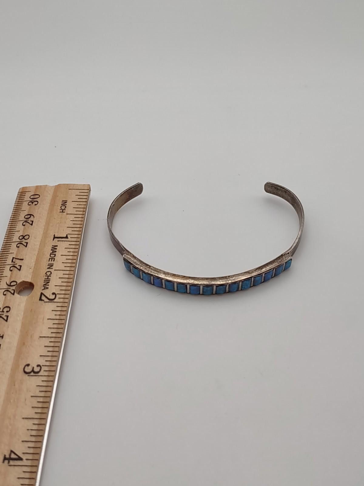 The Unbranded Brand Sterling Silver Turquoise Inlay Cuff Bracelet Southwest Size ONE SIZE - 3 Thumbnail