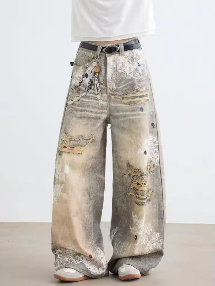 Japanese Brand Vintage-Inspired Print Wide-Legged Jeans Size US 30 / EU 46 - 3 Thumbnail