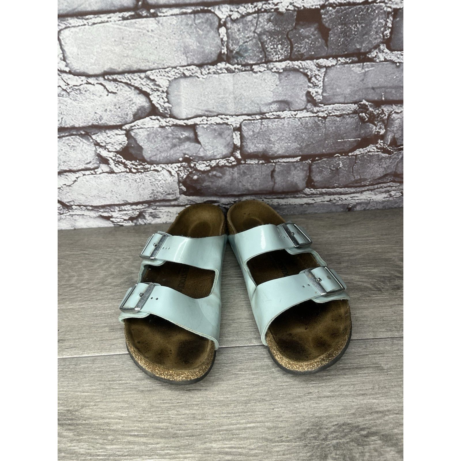 Birkenstock Birkenstock Arizona Turquoise Leather Slide Sandals Big Girl Size US 4 / IT 34 - 10 Thumbnail