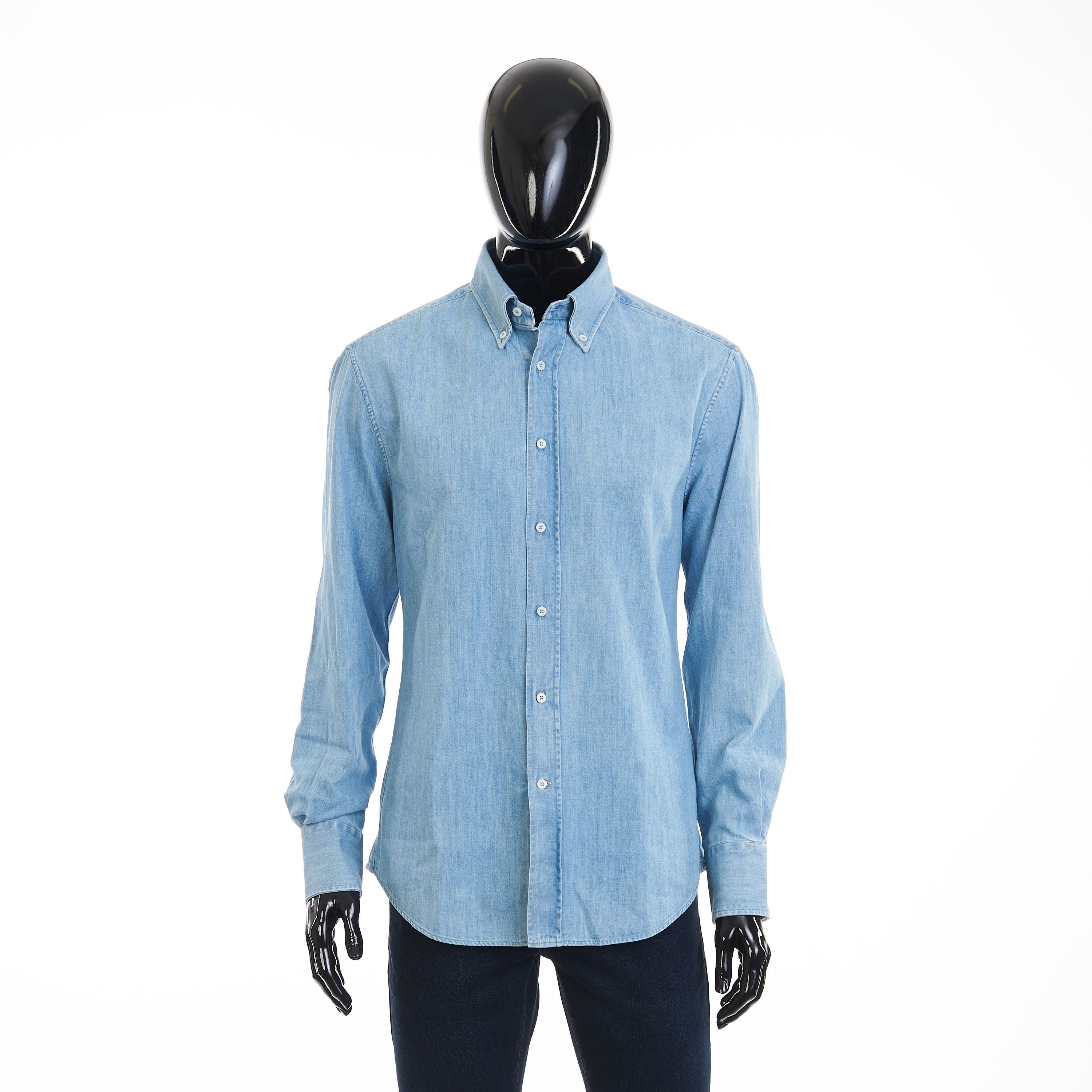 Brunello Cucinelli Denim Shirt - Slimfit, Button Down, Light Blue Cotton Size US M / EU 48-50 / 2 - 12 Thumbnail