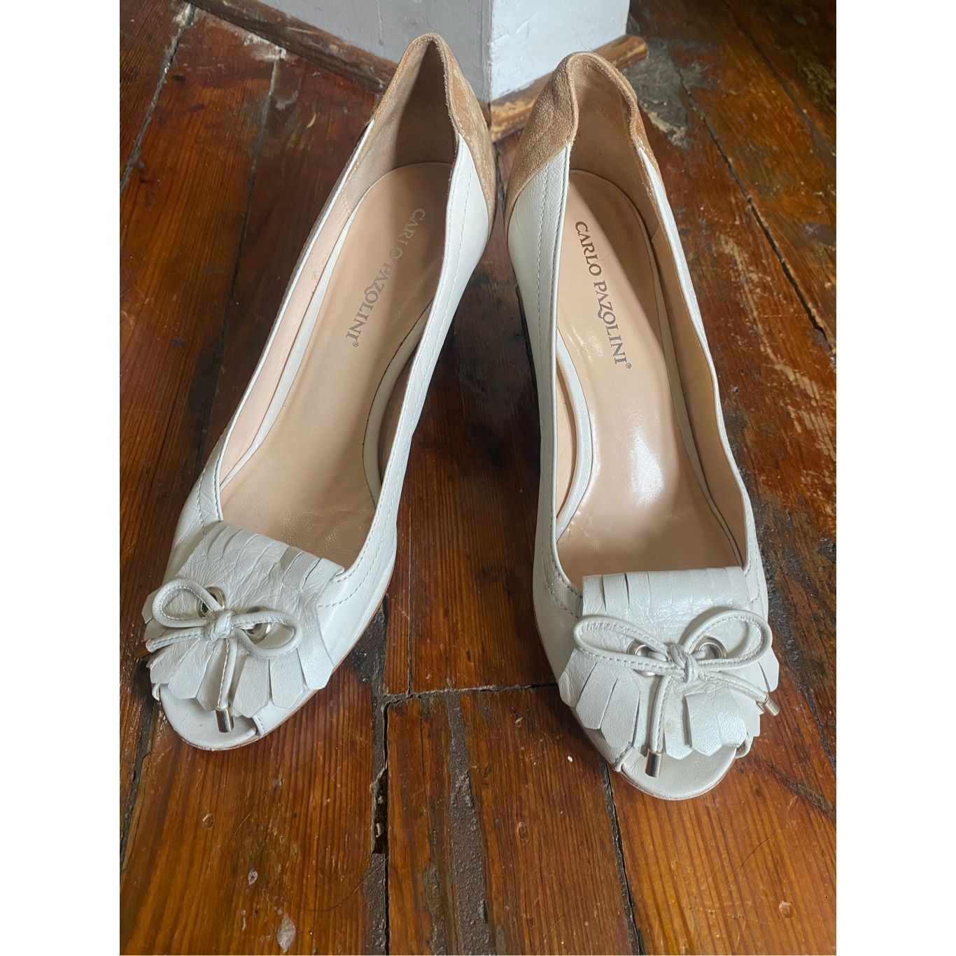 Carlo Pazolini Cream Leather Loafer Fringe Pumps, Size EU 39