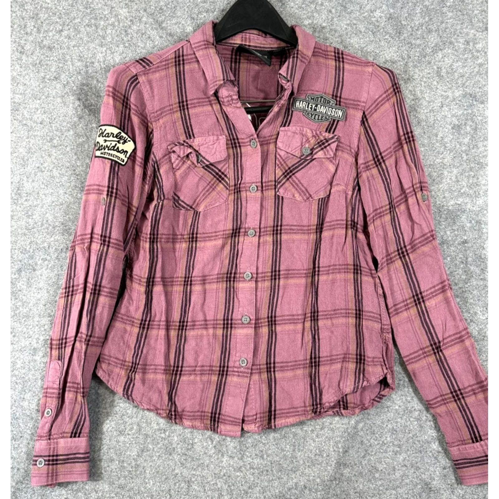 Harley Davidson Harley-Davidson Shirt Womens S Dusky Orchid Purple Plaid Roll Tab Sleeve Button Up Shirt Size S / US 4 / IT 40 - 2 Thumbnail