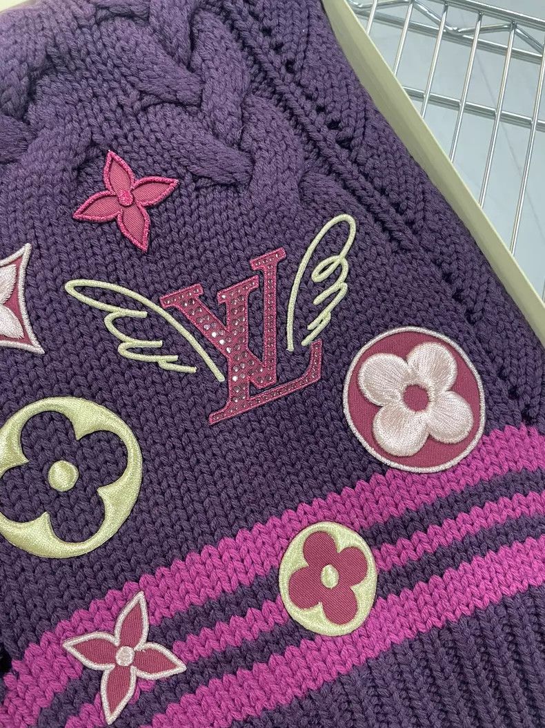 Louis Vuitton Louis Vuitton Purple Multi-Element Logo Wool Woven Scarf Size ONE SIZE - 2 Thumbnail