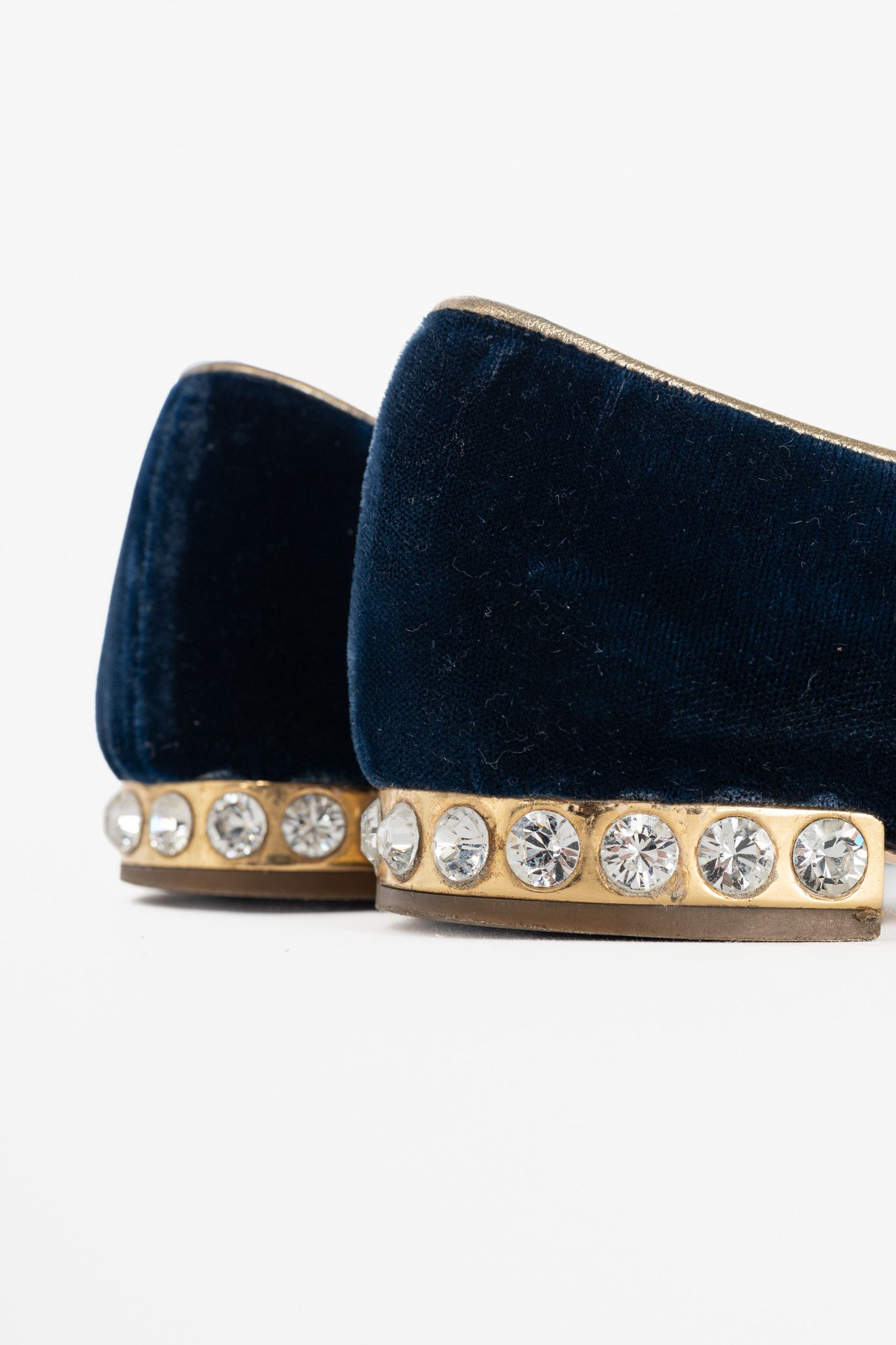 Miu Miu Miu Miu PF12 Blue Velvet Embroidered Crystal-Heel Loafers Size US 8 / IT 38 - 9 Thumbnail
