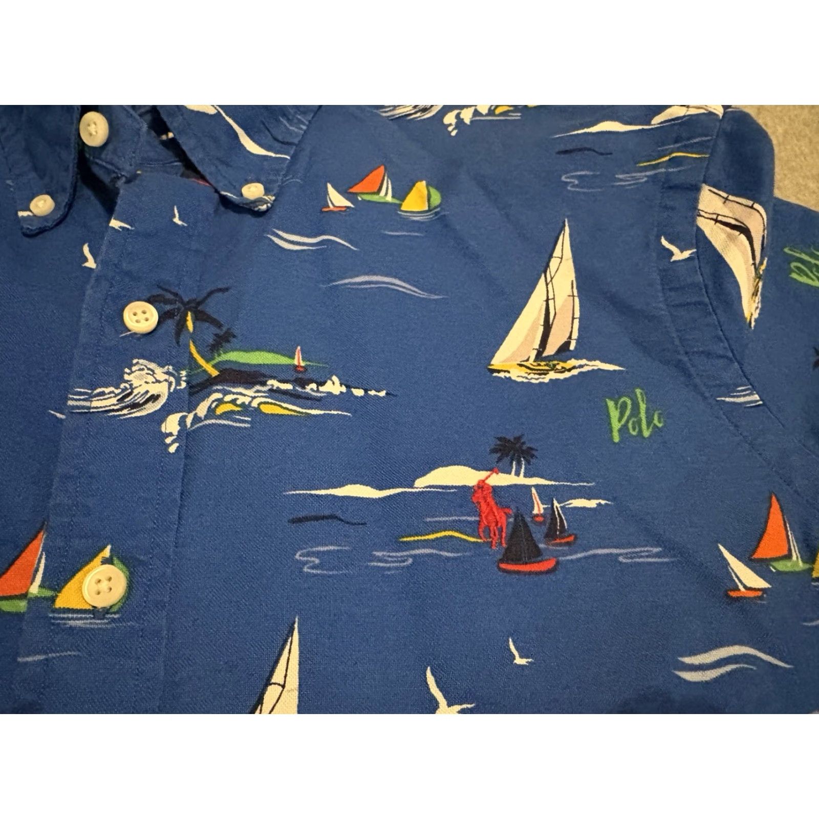 Polo Ralph Lauren Polo Ralph Lauren Short Sleeve Button-Up Shirt Blue Sailing Nautical Mens Large Size US L / EU 52-54 / 3 - 3 Thumbnail