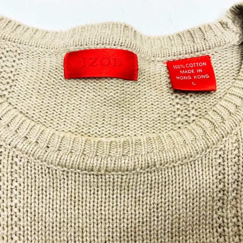 Izod IZOD Sweater Mens Large Knit 100% Cotton Beige Crew Neck Long Sleeve Pullover - Beautiful Knit Squares 8033 Size US L / EU 52-54 / 3 - 7 Thumbnail