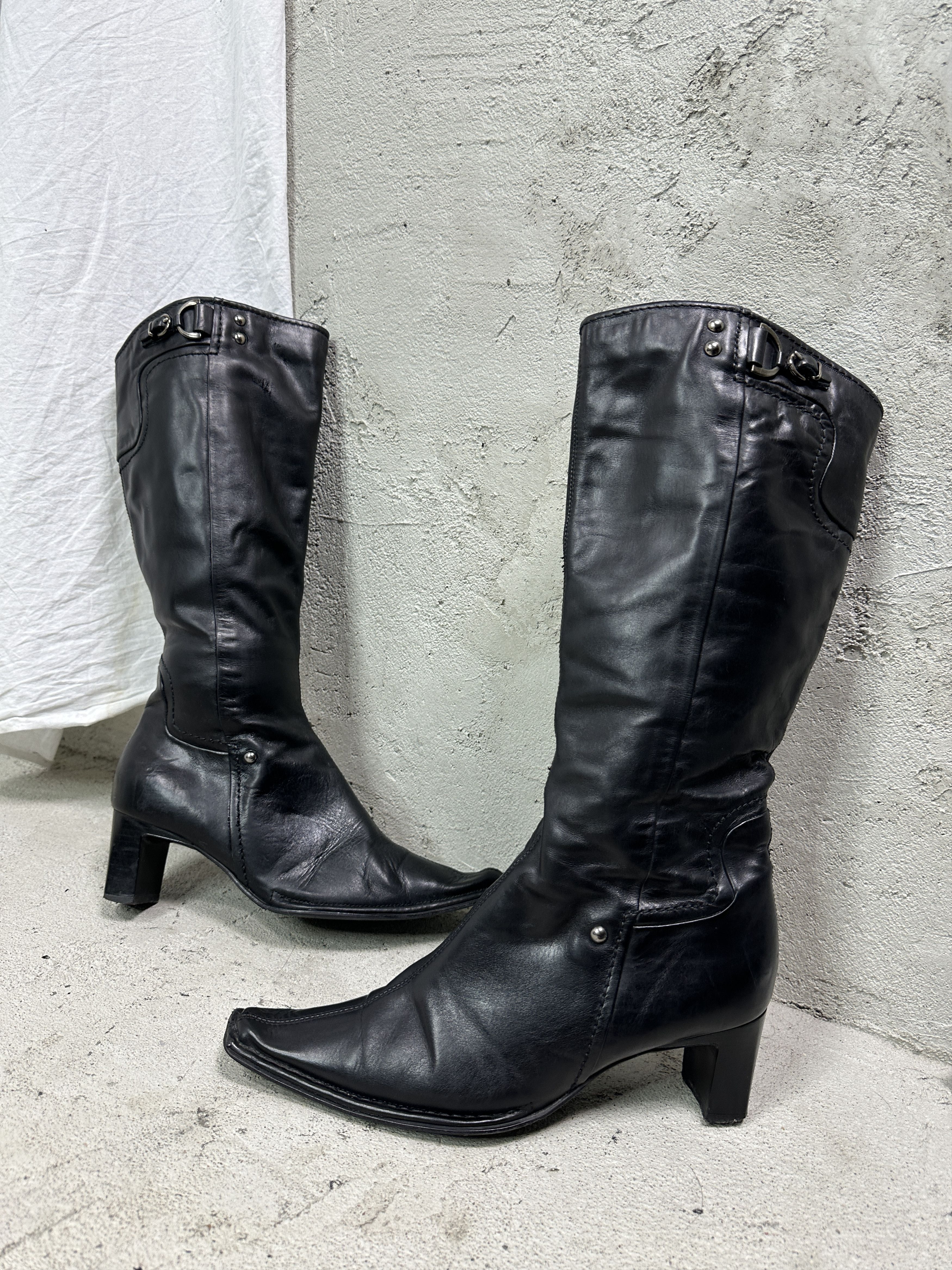 Vintage Avant Garde Grunge Leather Pointy Boots Y2K