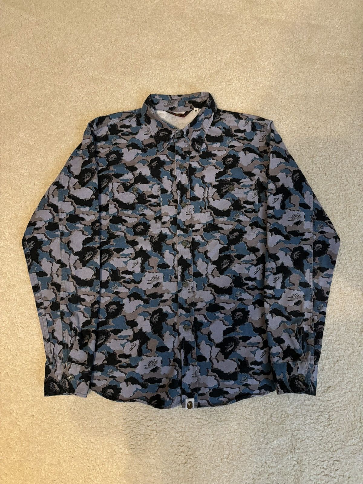 Bape × Kaws A Bathing Ape Kaws Cloud Camo Work Shirt Long Sleeve Blue Size US M / EU 48-50 / 2 - 1 Thumbnail