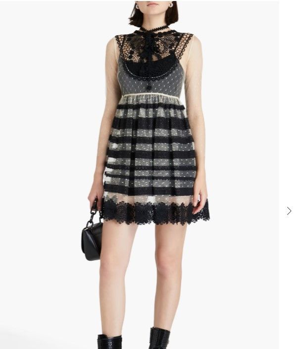 RED Valentino Crocheted lace-paneled point d'esprit mini dress Size XS / US 0-2 / IT 36-38 - 1 Thumbnail