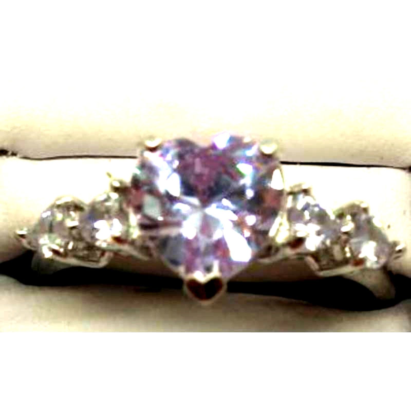 Other Dazzling Violet & White CZ Sterling Silver Heart Ring • Sz 8 Size ONE SIZE - 2 Thumbnail