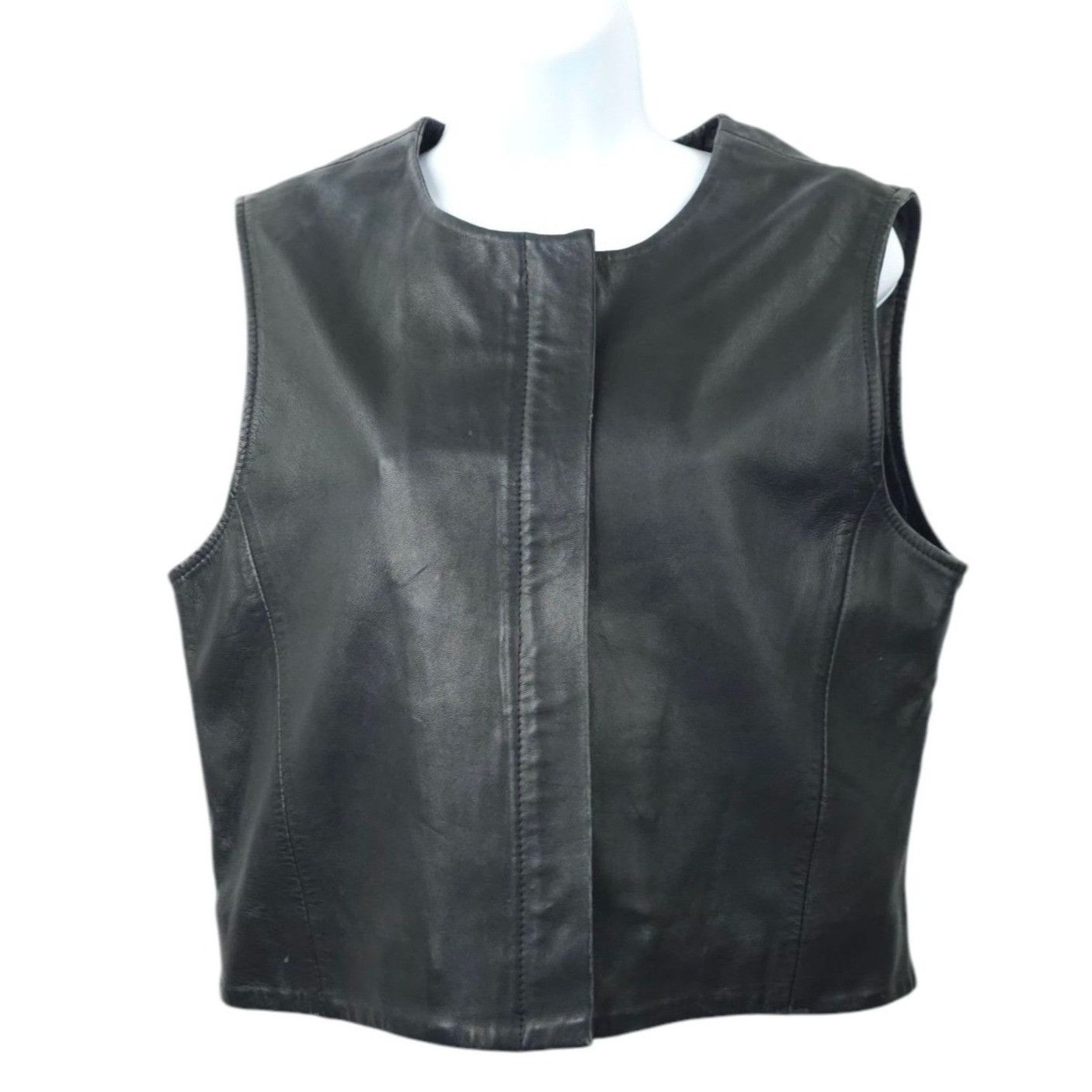 Other Saguaro Black Leather Vest Womens Size L Placket Covered Zip Size L / US 10 / IT 46 - 1 Thumbnail