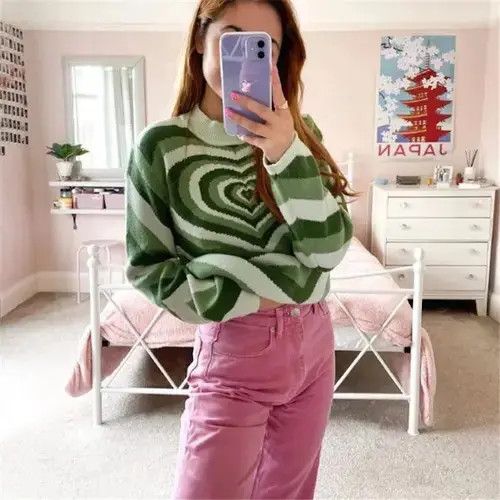 Japanese Brand Y2K Sweater Turtleneck Aesthetics Heart Printed Casual Size M / US 6-8 / IT 42-44 - 3 Thumbnail