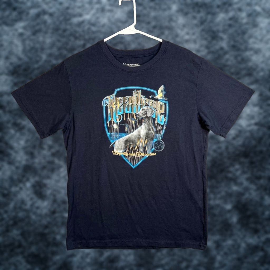 Realtree REALTREE Navy Blue Graphic T-Shirt Dog Design "Loyalty & Discipline" Adult Medium Crew Neck Short Sleeve Mens Shirt Size US M / EU 48-50 / 2 - 1 Thumbnail
