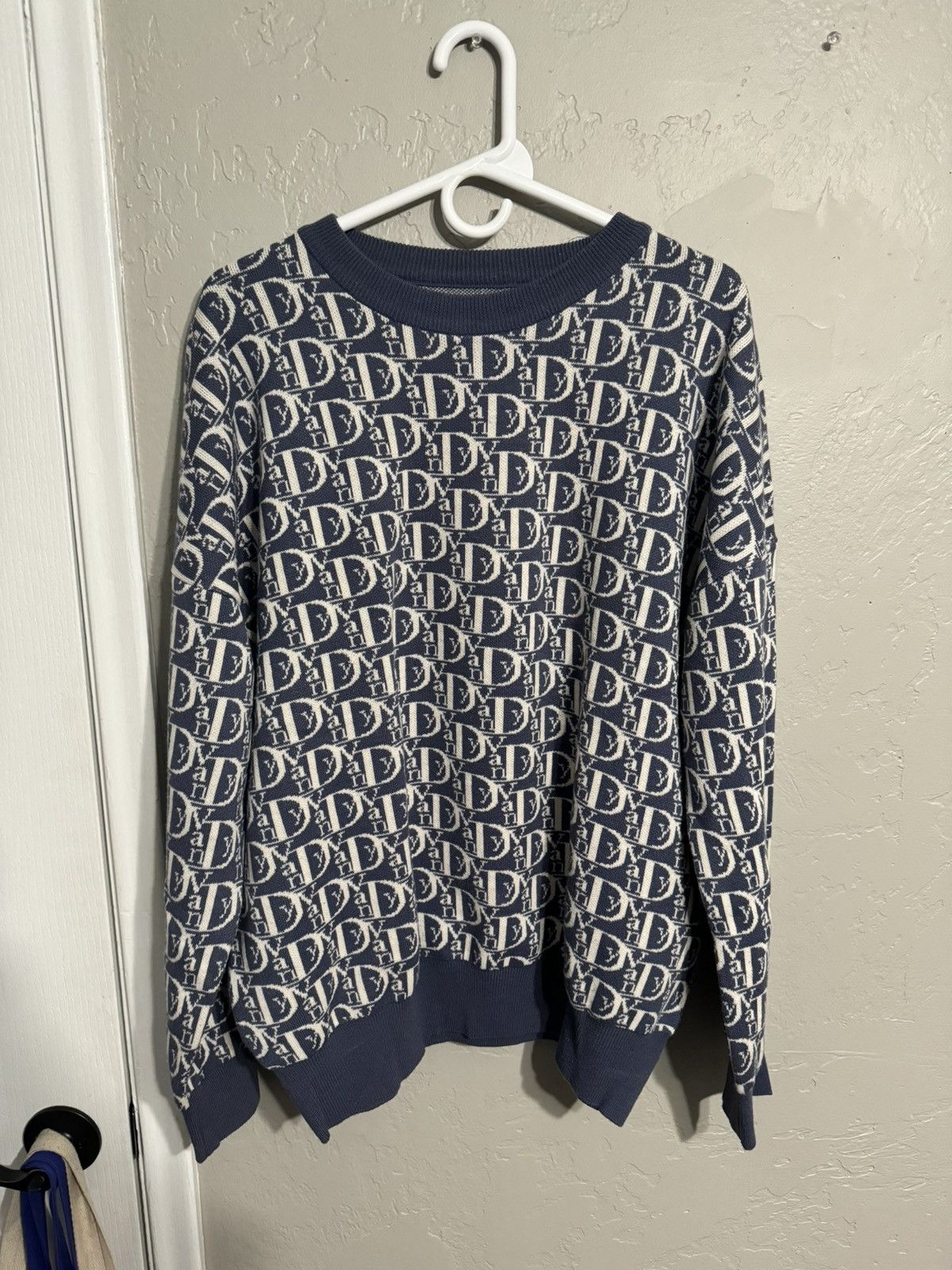 image of Vandy The Pink All Over Print Knit Sweater Navy, Men's (Size Medium)