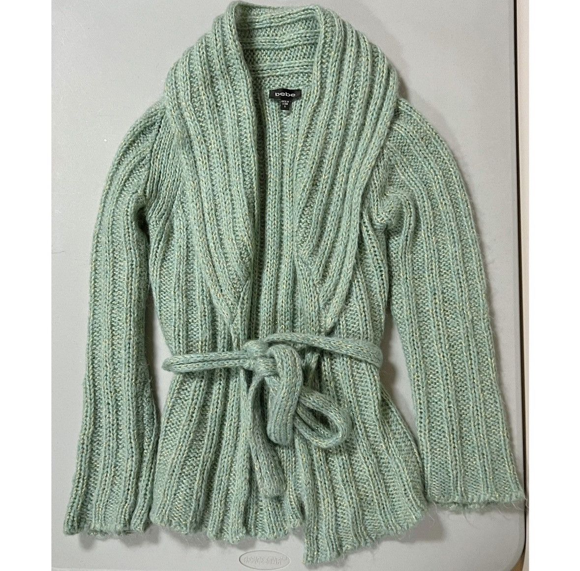 Bebe Bebe Mint Green Gold Knit Sweater Cardigan Outwear Size S ✨ Size S / US 4 / IT 40 - 1 Thumbnail