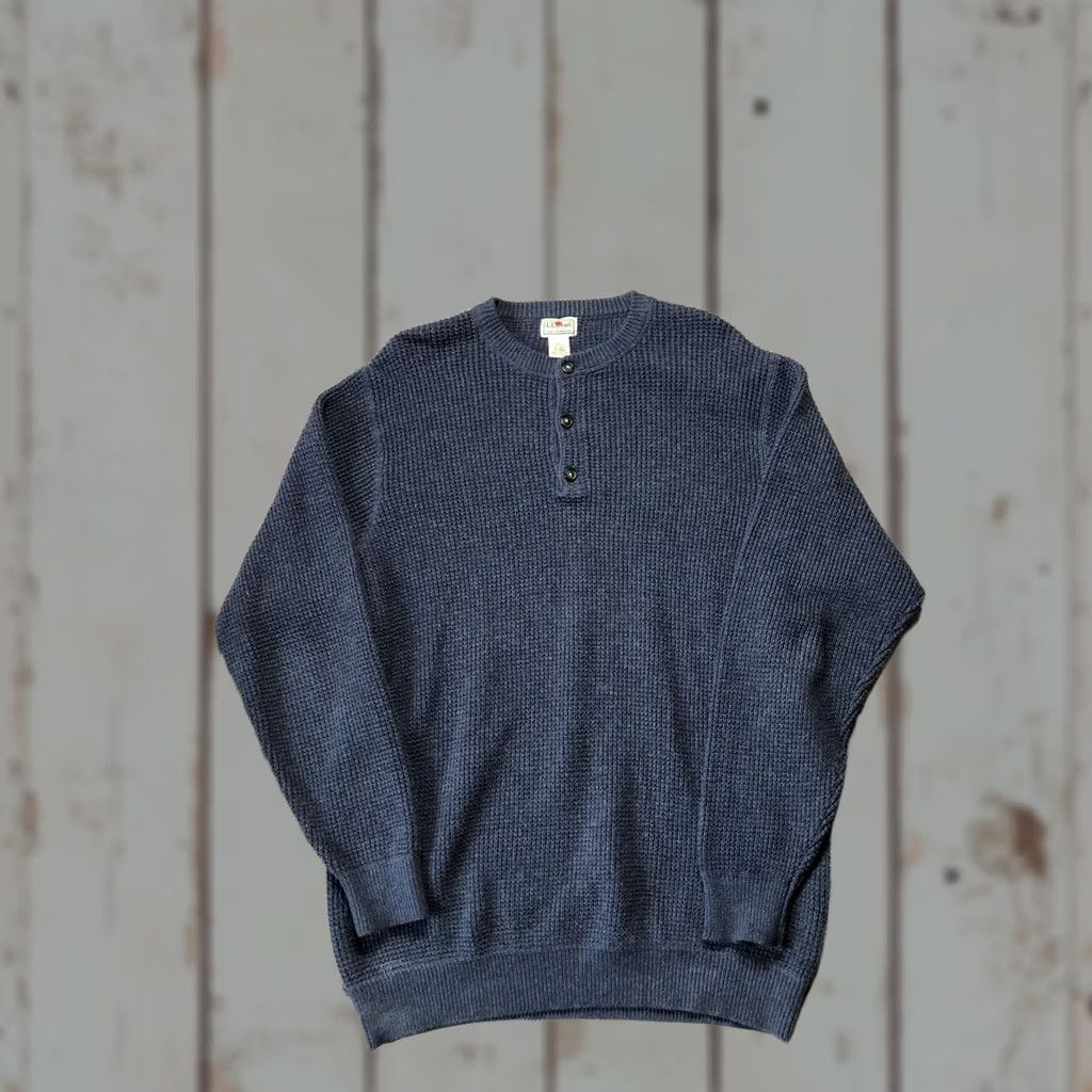 Vintage LL Bean Sweater Mens XLT Blue Waffle Knit Henley Cotton Wool Thermal Long Sleeve Crew Neck Size US XL / EU 56 / 4 - 1 Thumbnail