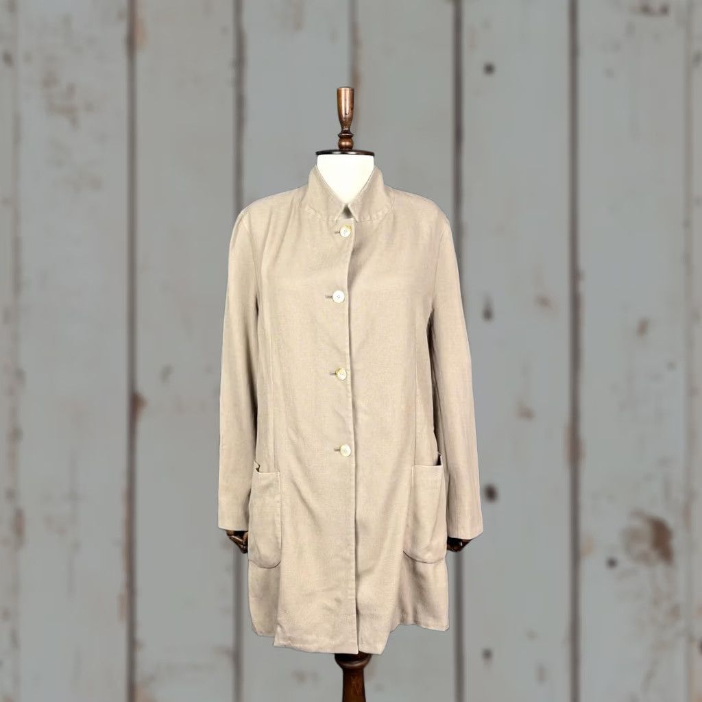 Boglioli Boglioli Trench Coat Brown Long Sleeve High Neck Pockets Button Womens One Size Jacket Size ONE SIZE - 1 Thumbnail